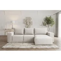 Ecksofa Sofa mit Schlaffunktion ESTELLE in Stoff Poso Creme Ottomane Rechts