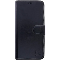 Burkley Leder Handyhülle für iPhone 13 Mini Leder Book Case Handytasche mit Magnetverschluss, 360° Schutz, Kick-Stand und Kartenfach (Schwarz)