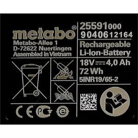 Metabo Li-Power Akkupack 18 V 4,0 Ah 625591000