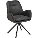 Livetastic Armlehnstuhl, Grau, Schwarz, Metall, Textil, Drehkreuz, 60.5x88x62 cm, Sitzfläche 360° drehbar, inklusive Armlehnen, Esszimmer, Stühle, Esszimmerstühle, Armlehnenstühle