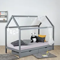 Homestyle4u Hausbett 90 x 200 cm Kiefer grau lackiert