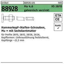 HALFEN Hammerkopfschraube R 88928 28/15 M8 x 80 100 Stück