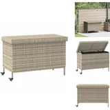 Gartentruhe Mit Rollen Hellgrau 110x55x73 Cm Poly Rattan - Gartentruhe - Gartentruhen - Garten Auflagenbox - Auflagenbox