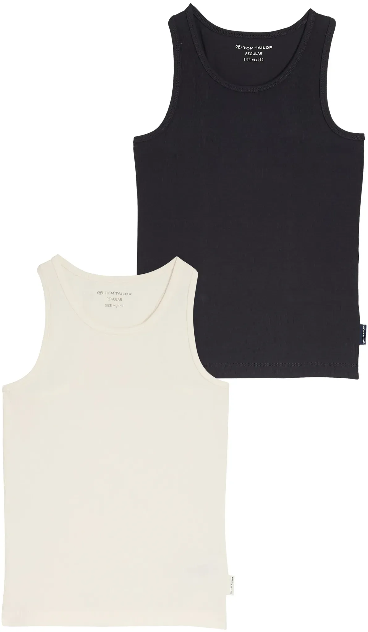 T-Shirt TOM TAILOR, Mädchen, Gr. 128, weiß (wool weiß), Feinripp, Obermaterial: 93% Baumwolle, 7% Elasthan, unifarben, gerade hüftbedeckend, Rundhals, Shirts T-Shirt, im 2er Pack