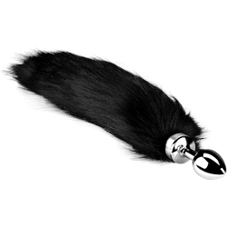 Buttplug with black Tail, 8,5 cm, black