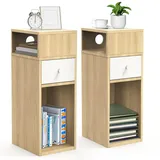 VOUNOT VOUNOT® Nachttisch 2er Set, Schmal, Beistelltisch mit 2 offenem Fach & 1 Schublade, Modern Nachtschrank, Nachtkästchen für Schlafzimmer, Wohnzimmer, 25x30x66cm Natur
