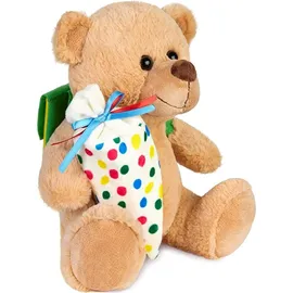 Brubaker Teddy Plüschbär mit Schulranzen und Schultüte zum Befüllen Bunt - 25 cm Teddybär für Einschulung Schulanfang Schule - Plüschteddy mit Rucksack - Kuscheltier Schmusetier Stofftier
