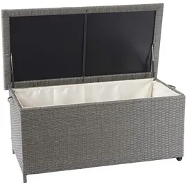 Mendler Poly-Rattan Kissenbox HWC-D88, Gartentruhe Auflagenbox Truhe Premium grau, 51x115x59cm 250l