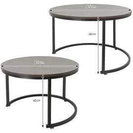 ML-Design Couchtisch 2er Set Rund 59x40cm und 74x48cm Eiche-dunkel