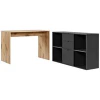 Mokebo Schreibtisch, Eiche, Schwarz, 112x77x54 cm, Arbeitszimmer, Schreibtische, Bürotische