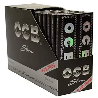 OCB 64-160 STK Schwarz Premium Long Slim Paper +Tips Long Papers Blättchen Raucherpapier (64)