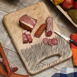 GAUMENKICK Schneidebrett Servierbrett rechteckig Mangoholz natur Griff Serviertablett 36cm