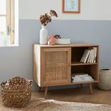 sweeek Sideboard mit Rattangeflecht 80 x 39 x 65,8 cm - 2 Ebenen - 1 Tür - Skandinavische Zirkellbeine - Bohème