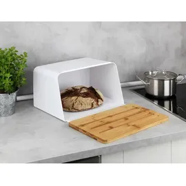 Wenko Brotkasten mit Bambusbrett, Weiß,