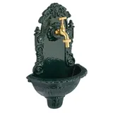 Relaxdays Wandbrunnen, mit Wasserhahn, antik, Waschbecken Garten, Aluminiumguss, HxBxT: 40 x 24,5 x 15 cm, grün/Gold