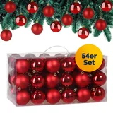 DEUBA Deuba Casaria Weihnachtskugeln 54tlg. Ø rot, Kunststoff, Set mit 54 Kugeln