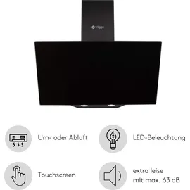 Wiggo Dunstabzugshaube 60cm kopffrei I Abluft Umluft Dunstabzug 300m3/h - LED Touch-Display 3 Stufen I Schräghaube inkl. Fettfilter & 2x Kohlefil... - schwarz