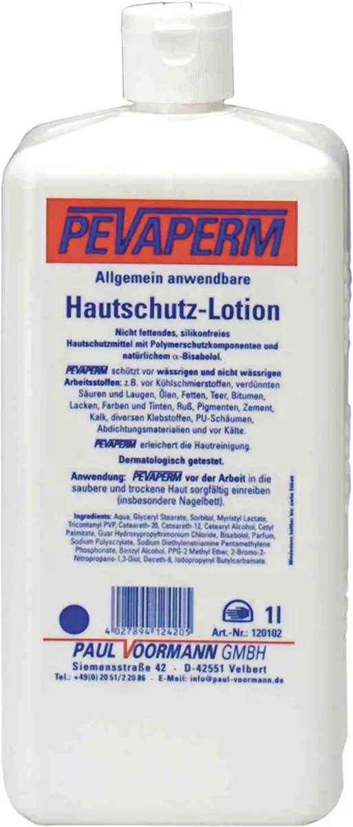 Pevastar Handschutz-Lotion Pevaperm, 1 L Flasche, VOC = 0,00 %, nicht fettend, silikonfrei