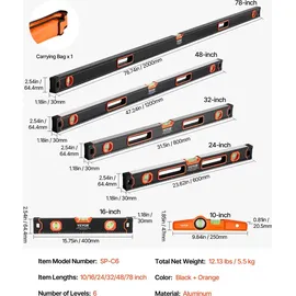Vevor Wasserwaage 6er-Set 200/120/80/60/40/25 cm