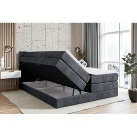 altdecor Boxspringbett mit Matratze und Topper, Polsterbett mit, H3- und H4- Matratzen, Bettkasten, ... - Dunkelgrau