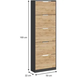 Vicco Luca 59 x 169 x 22 cm mit 5 Schubladen anthrazit/goldkraft eiche