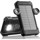 Solar Powerbank 26800 mAh mit Saugnapfhalterung, Solar Powerbank Externe Akkus 3 USB Anschlüsse mit Taschenlampen Dauerlicht/SOS/Stroboskop wasserdichte Outdoor Powerbank für Handy