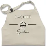 Kinderschürze Schürze Kinder Jungen Mädchen - Backschürze - Backfee mit Name - 7-14 Jahre - Natur Weiß - kinderbackschürzen gift baking backen küchenschürze kinder-schürze back schurze - 7-13 Jahre