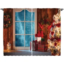 ABAKUHAUS Weihnachten Rustikaler Gardine, Gefrorene Schnee Haus, Schlafzimmer Kräuselband Vorhang mit Schlaufen und Haken, 280 x 225 cm, Blau Rot