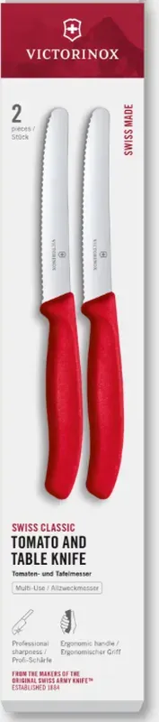 Swiss Classic, Tomaten- und Tafelmesser, 2-teilig, 11 cm, Wellenschliff, rot, Box