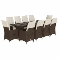 vidaXL 11-tlg Garten-Bistro-Set mit Kissen Braun Poly Rattan Modell 4