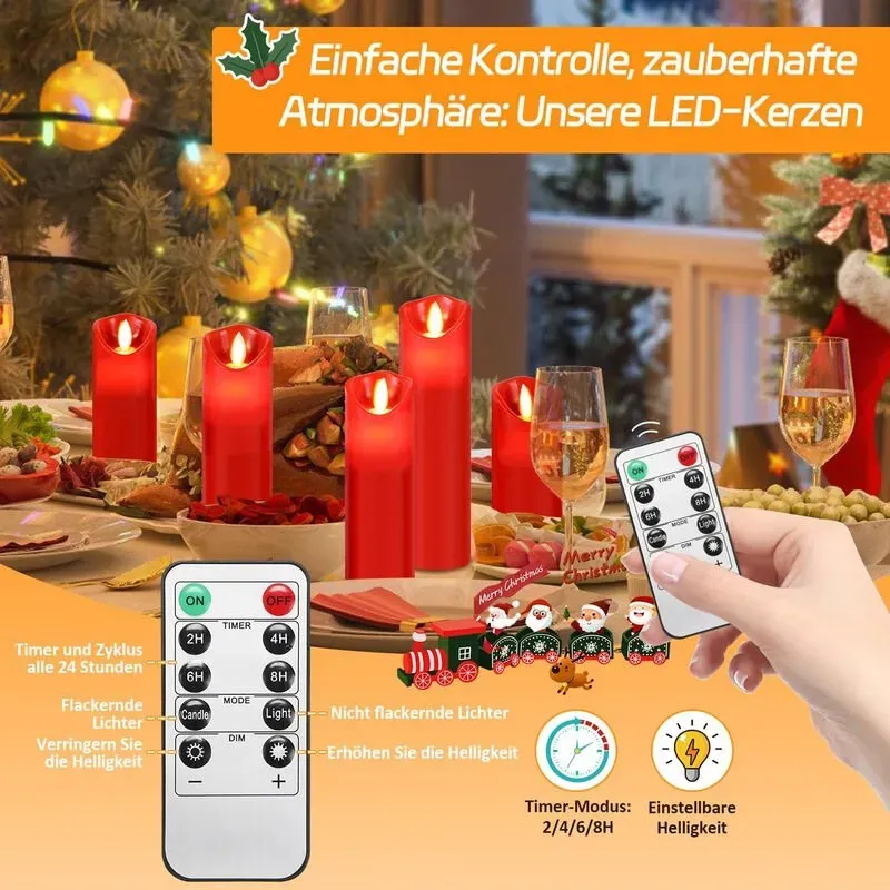 [ Auslaufartikel ] Yakimz LED-Kerzenleuchter-Set, 5-teilig, rot, dimmbar, mit Fernbedienung