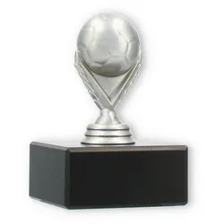 Pokal Kunststofffigur Fußball silbermetallic auf schwarzem Marmorsockel 9,6cm
