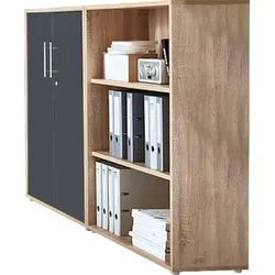 Büromöbel-Set BMG MÖBEL "TABOR 1 niedrig", grau (eiche sonoma, anthrazit hochglanz), Holzwerkstoff, Arbeitsmöbel-Sets