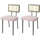 Mendler 2er-Set Esszimmerstuhl HWC-K88, Lehnstuhl Stuhl, Holz Poly-Rattan Metall Bouclé ~ Stoff/Textil rosa