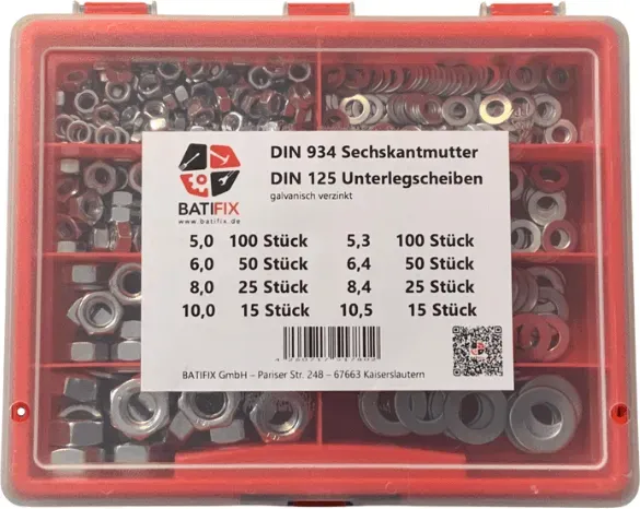DIN 934 Sechskantmutter, DIN 125 Unterlegscheibe Mix-Box