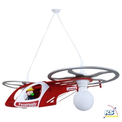 Elobra Pendelleuchte FEUERWEHR HELIKOPTER MIT FRED, Kinderzimmerleuchte, 2x E27, rot / silber ELO-128145
