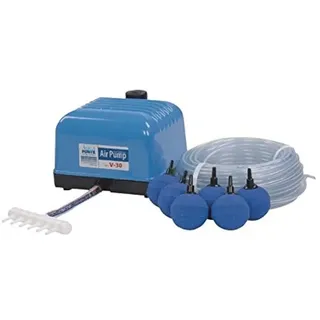 AquaForte Hi-Flow V-30 Luftpumpenset, Komplettset mit Luftverteilern, 25 m Schlauch 4 x 6 mm und 6 Luftsteine 5 cm, Kapazität bei 2 Meter 7 Liter pro Minute, Maximaler Teich 18 m3