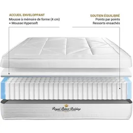 ROYAL PALACE BEDDING Matratze Windsor 180x190 cm, Memory-schaum und Taschenfeder, Härtegrad 2, Höhe : 26 cm, 5 Komfortzonen