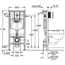 Grohe Solido Vorwandelement H: 113 cm, mit Betätigungsplatte, für Wand-WC, 39883000