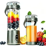 Tragbarer Mixer to go, 600ml Fresh Juice Mixer Flasche Mini Mixer und Smoothie Maker to Go mit 12 Klingen, USB-C Aufladbarer, auslaufsicherer Deckel mit Trinkschnabel für Fruchtsaft Shakes Smoothies