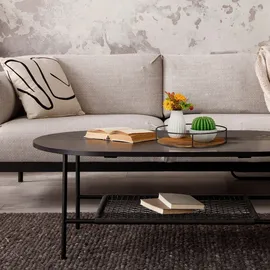 Relaxdays Tablett, Holz & Eisen, H x D: 6 x 31 cm, Serviertablett mit Metallrand braun/schwarz