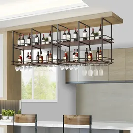 [en.casa] Weinregal 120 x 30 x 85 cm Schwarz/Walnussoptik