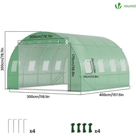 VOUNOT VOUNOT® Gewächshaus Foliengewächshaus Winterfest Tomatenhaus Folientunnel, 4x3x2m 12m2