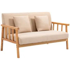 Homcom 2 Sitzer Sofa, Couch mit 2 Lendenkissen Leinenoptik für klein Räume Beige