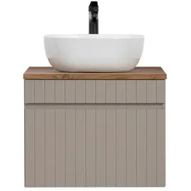 Lomadox Waschtisch Unterschrank 60 Cm Keramik Aufsatzwaschbecken Iraklio-56-cashmere Kaschmir Eiche Nb. B/h/t Ca. 60,4/63/46 Cm