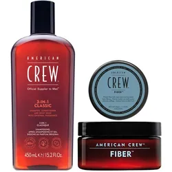 American Crew Classic 3-in-1 Shampoo & Fiber Cream Duo Big Bundle