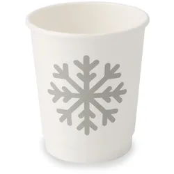 BIOZOYG 500 Stück Trinkbecher Einwegbecher, Pappbecher, 200ml / 8oz, Winterdesign mit Schneeflocken, doppelwandig für heiße Getränke, kompostierbar