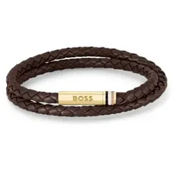BOSS für Herren. 1580670S Geflochtenes Lederarmband Doppelt geflochten braun (OSFA), Lässig, Riemen