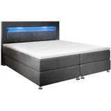 Juskys Vancouver 140x200 cm - Bett mit LED, Topper & Federkern-Matratzen – Stoff Grau