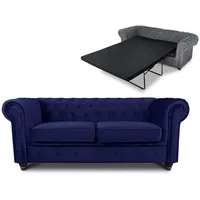 Schlafsofa Chesterfield Asti Bis 2-Sitzer, Sofa mit Schlaffunktion, Couch 2-er, Couchgarnitur, Sofagarnitur, Holzfüße, Glamour (Dunkelblau (Velvet 86))